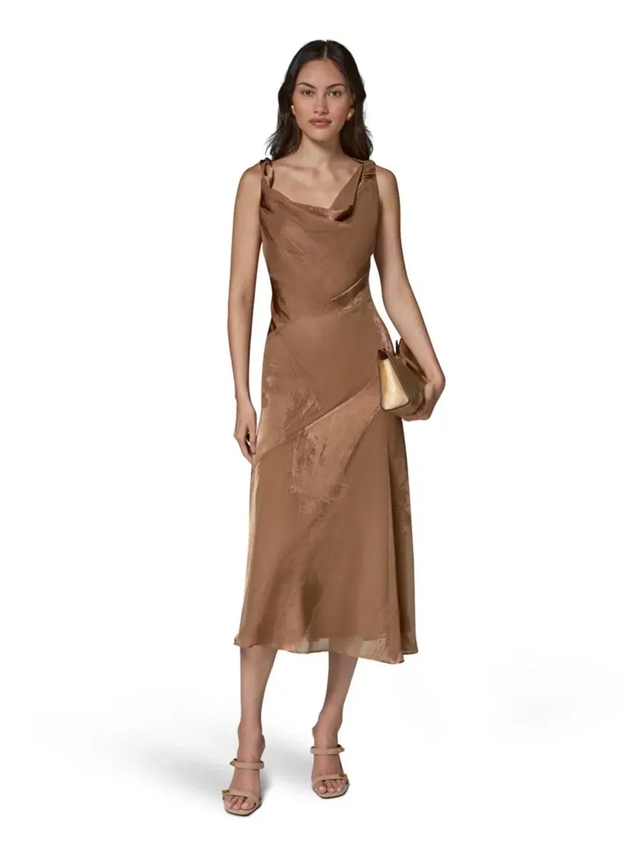 Платье миди с одним плечом, с асимметричным вырезом, модель One-Shoulder Midi Dress Donna Karan New — коричневый