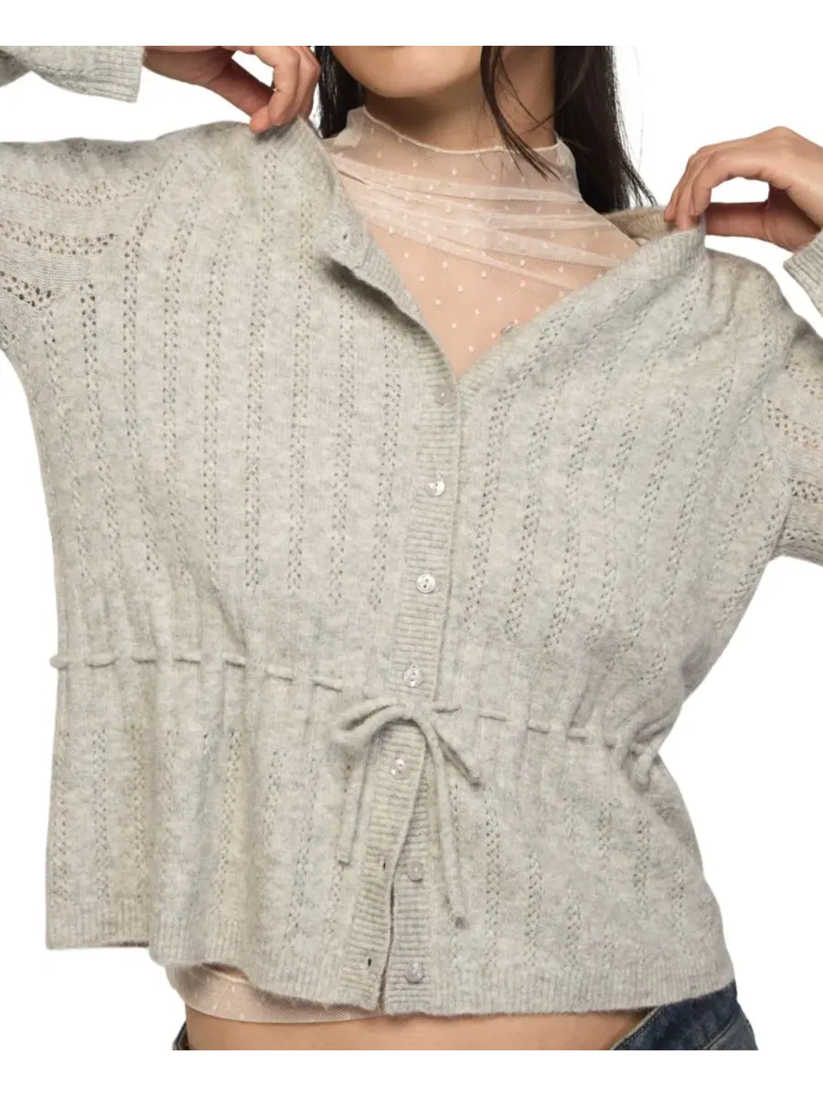 Кардиган с кружевной вязкой и завязкой на талии Cloud Soft Babydoll Pointelle Lucky Brand — изображение 4 из 5, прозрачный