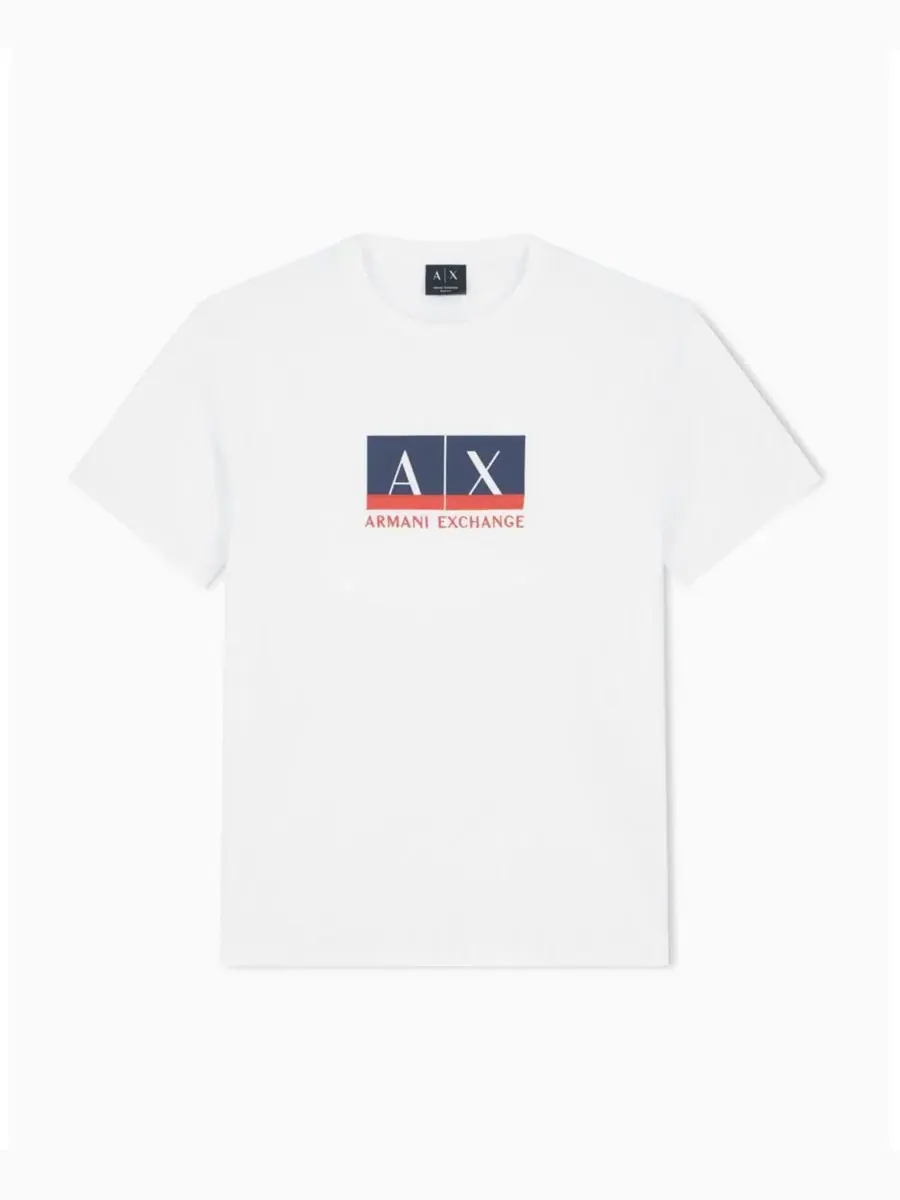 Футболка с металлическим принтом и логотипом AX A|X Armani Exchange — изображение 2 из 8, белый