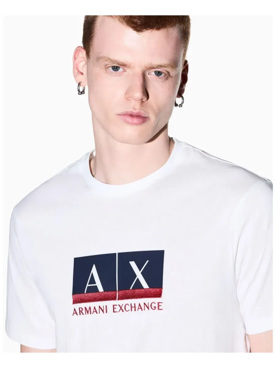 Футболка с металлическим принтом и логотипом AX A|X Armani Exchange — изображение 8 из 8, белый