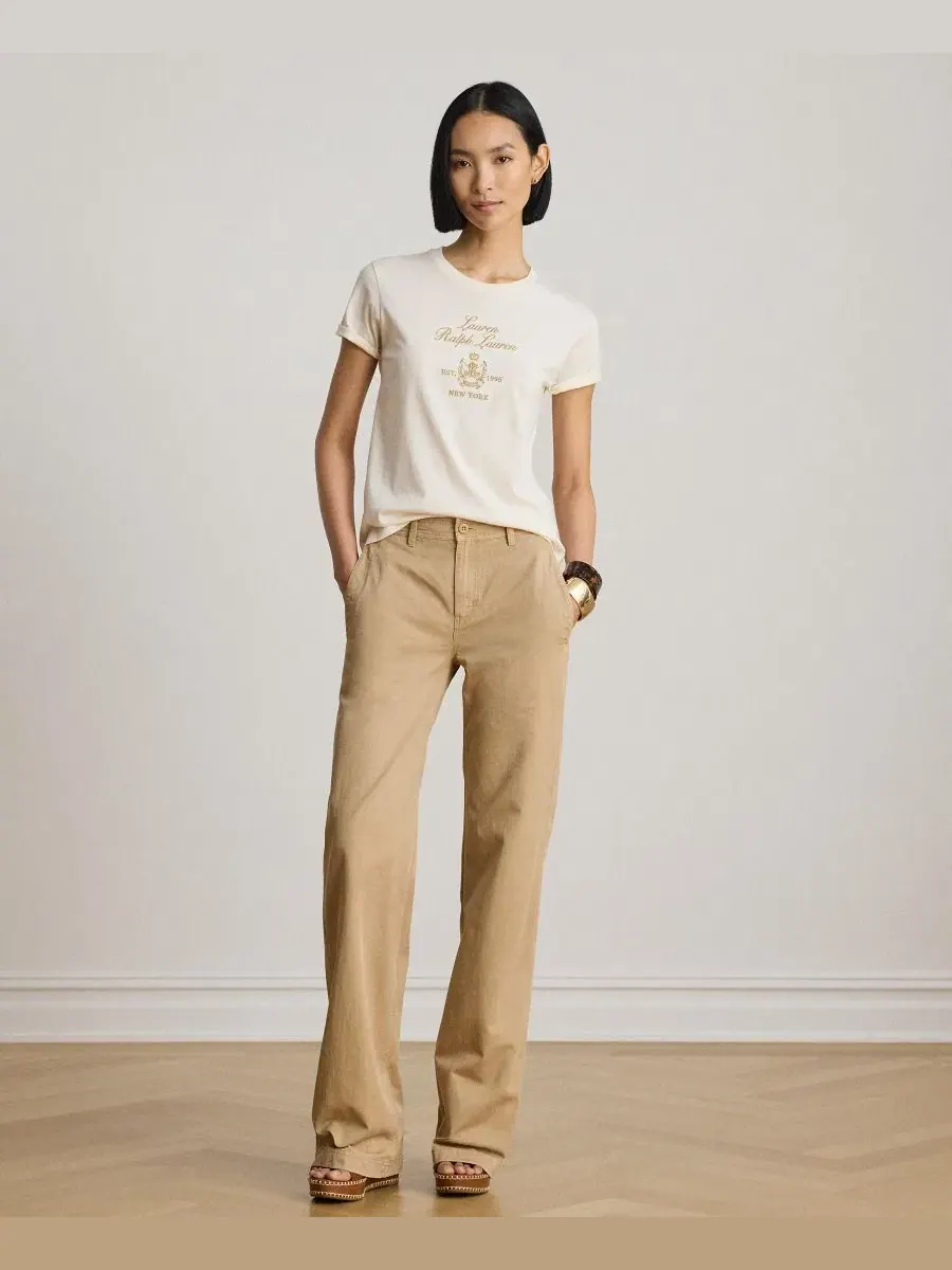 Футболка с вышитым гербом Lauren Ralph Lauren — изображение 2 из 6, кремовый