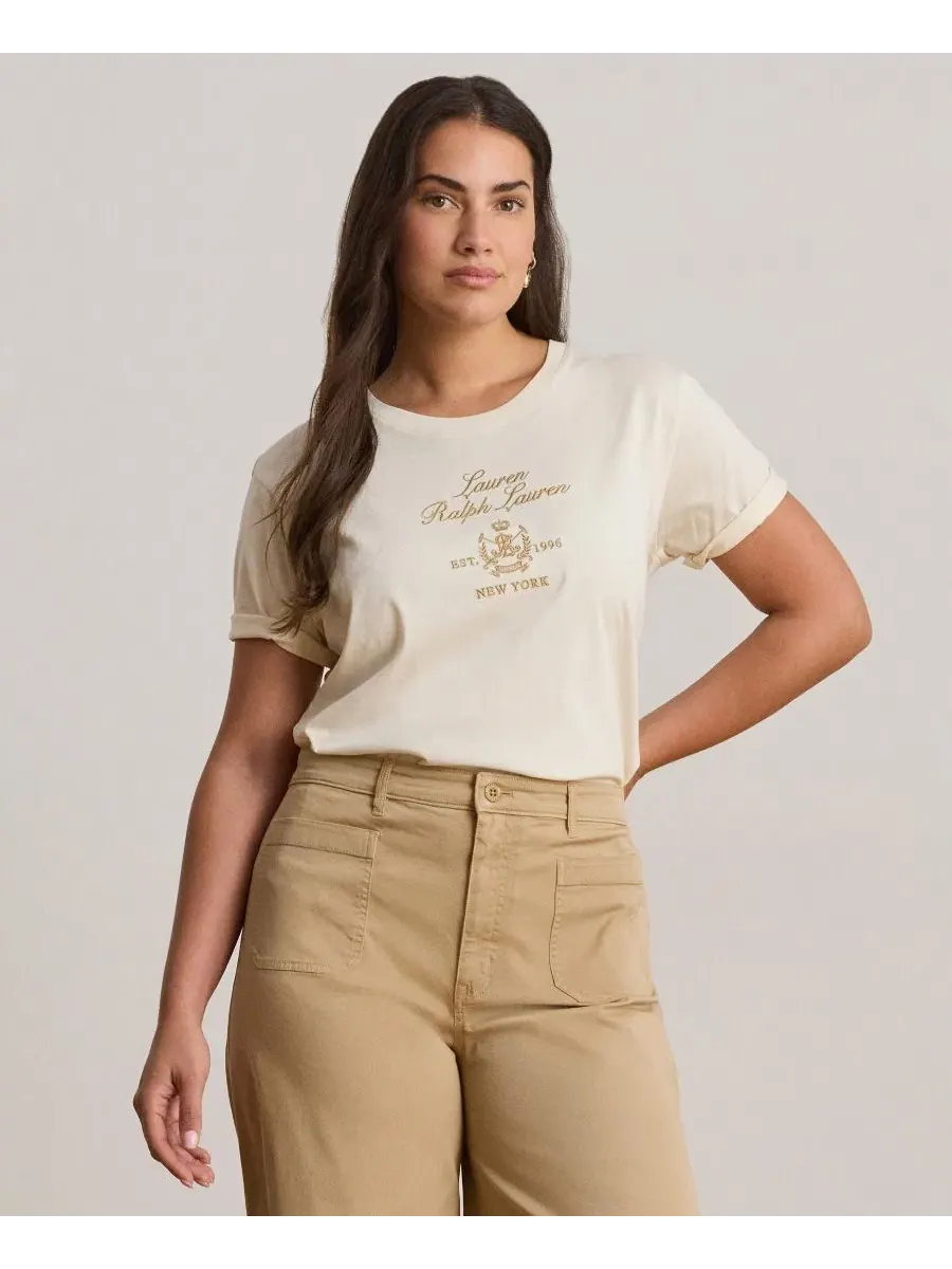 Футболка с вышитым гербом Lauren Ralph Lauren — изображение 3 из 6, кремовый