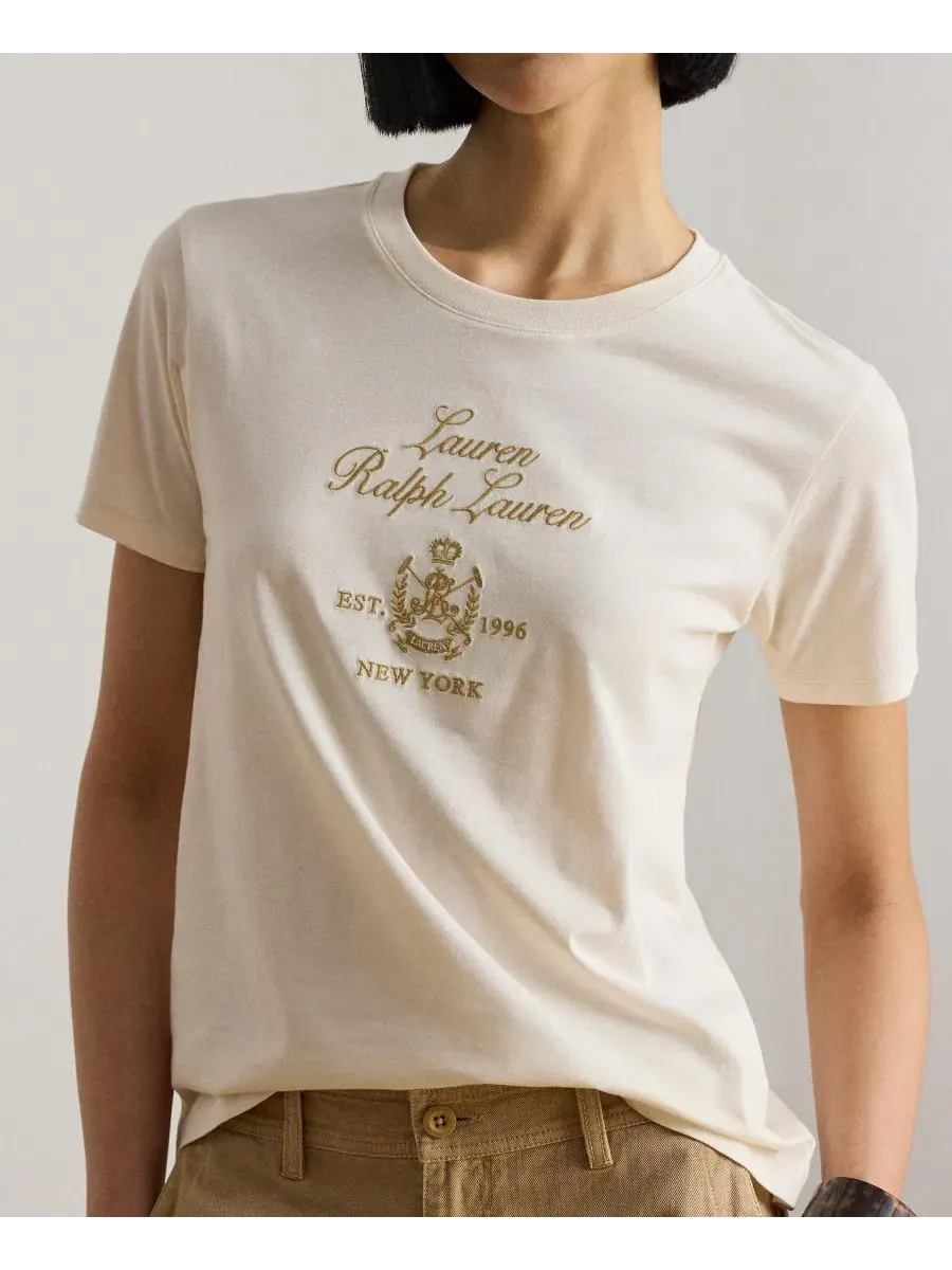 Футболка с вышитым гербом Lauren Ralph Lauren — изображение 4 из 6, кремовый