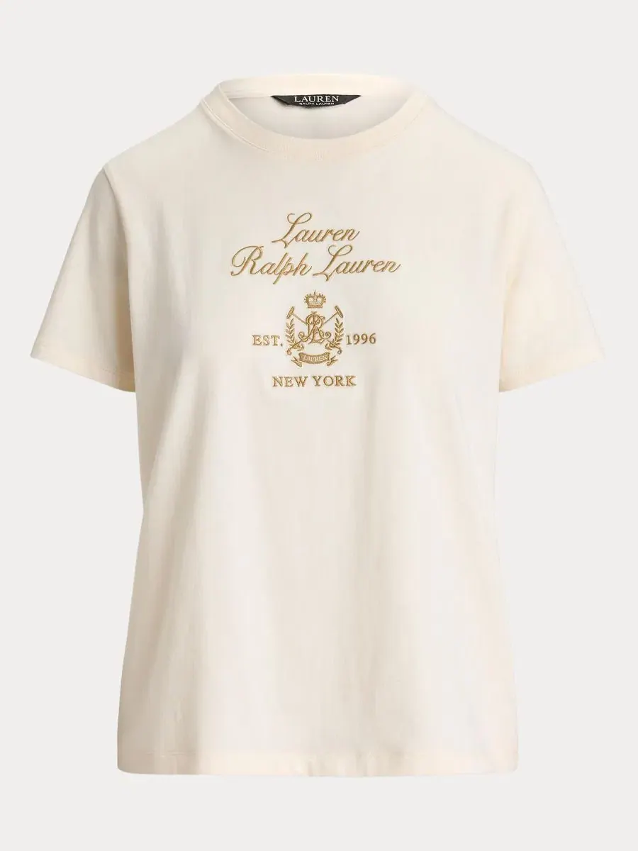 Футболка с вышитым гербом Lauren Ralph Lauren — изображение 6 из 6, кремовый