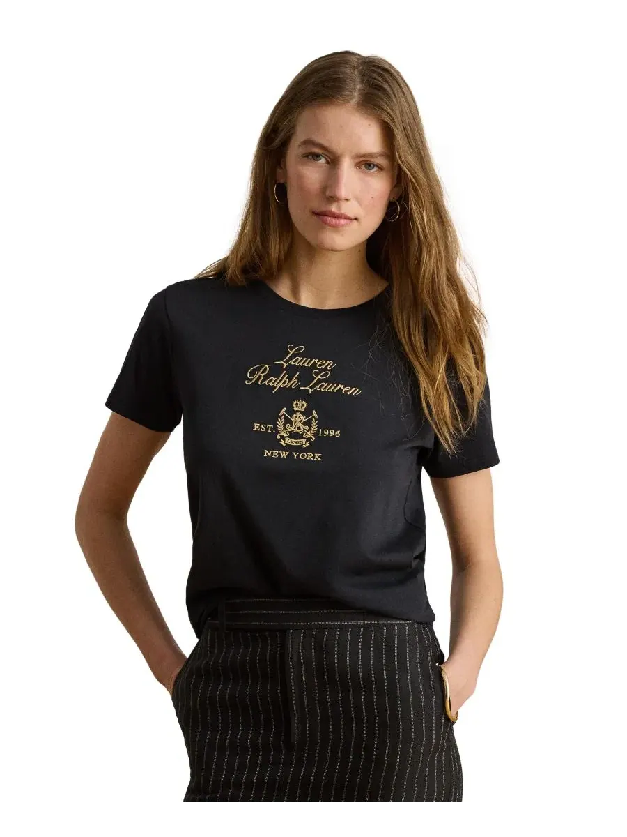 Футболка с вышитым гербом на груди Lauren Ralph Lauren — изображение 1 из 6, черный