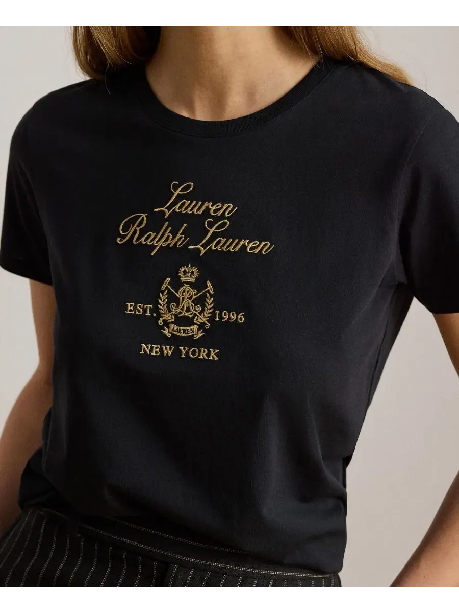 Футболка с вышитым гербом на груди Lauren Ralph Lauren — изображение 3 из 6, черный