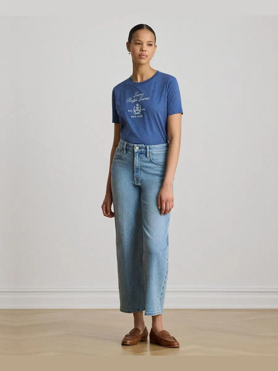 Футболка женская с коротким рукавом, хлопковая, с вышитым гербом Lauren Ralph Lauren — изображение 2 из 6, синий