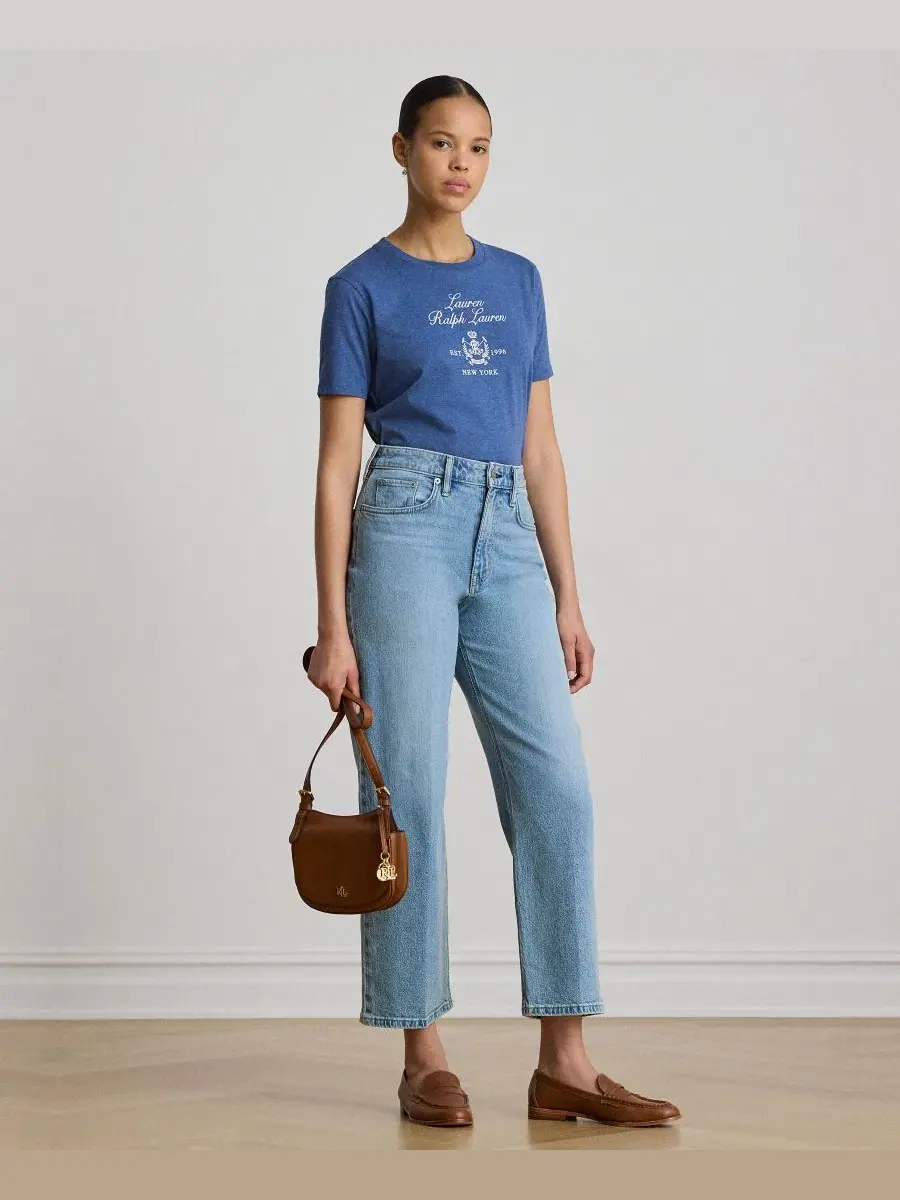 Футболка женская с коротким рукавом, хлопковая, с вышитым гербом Lauren Ralph Lauren — изображение 6 из 6, синий