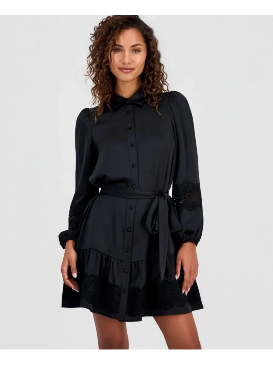 Платье-рубашка с поясом Anne Klein — изображение 4 из 5, черный
