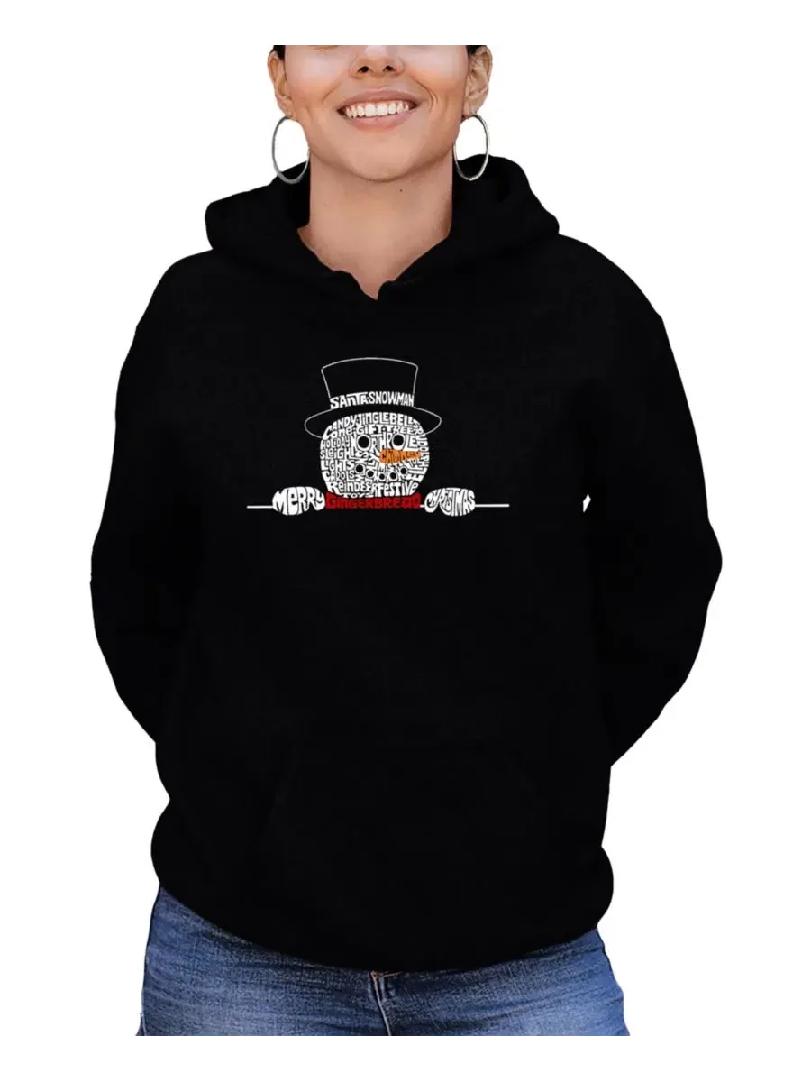 Женский худи с капюшоном и принтом «Peeking Snowman Word Art» LA Pop Art — изображение 1 из 3, черный