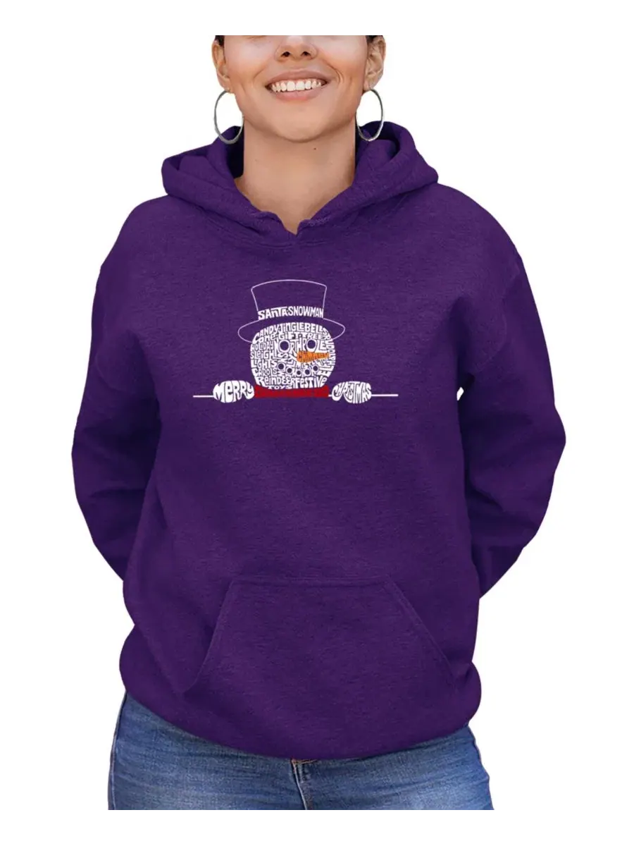 Женский худи с капюшоном и принтом Peeking Snowman Word Art LA Pop Art — изображение 1 из 2, фиолетовый