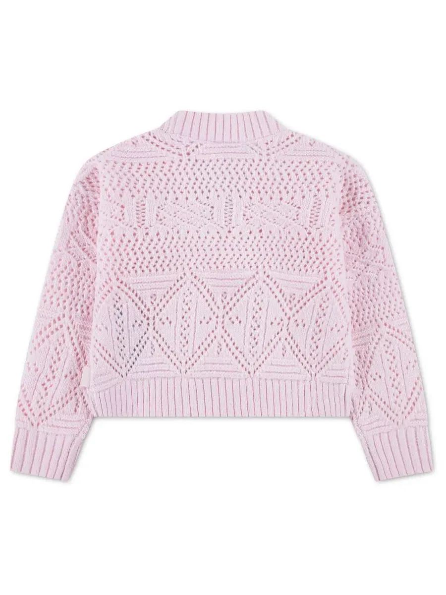 Кардиган с пуговицами и ажурным узором, модель Pointelle Tie-Front abercrombie kids — изображение 2 из 3, светлый розовый