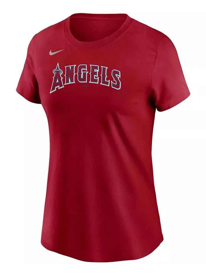 Женская футболка Майка Траута с красным именем и номером Los Angeles Angels Nike — изображение 2 из 3