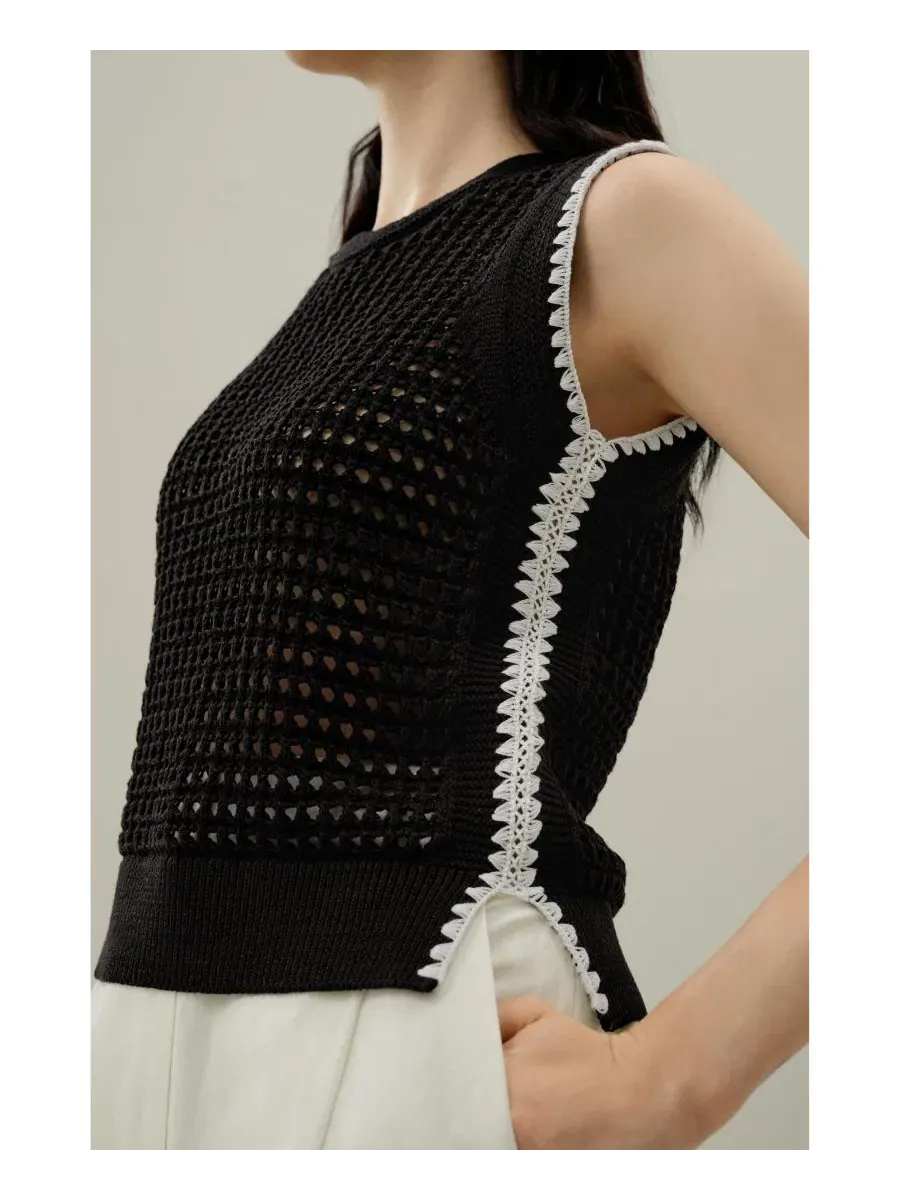Женский топ без рукавов с контрастной вышивкой ракушек Toscana Pointelle Embroidered Vest LILYSILK — изображение 5 из 5