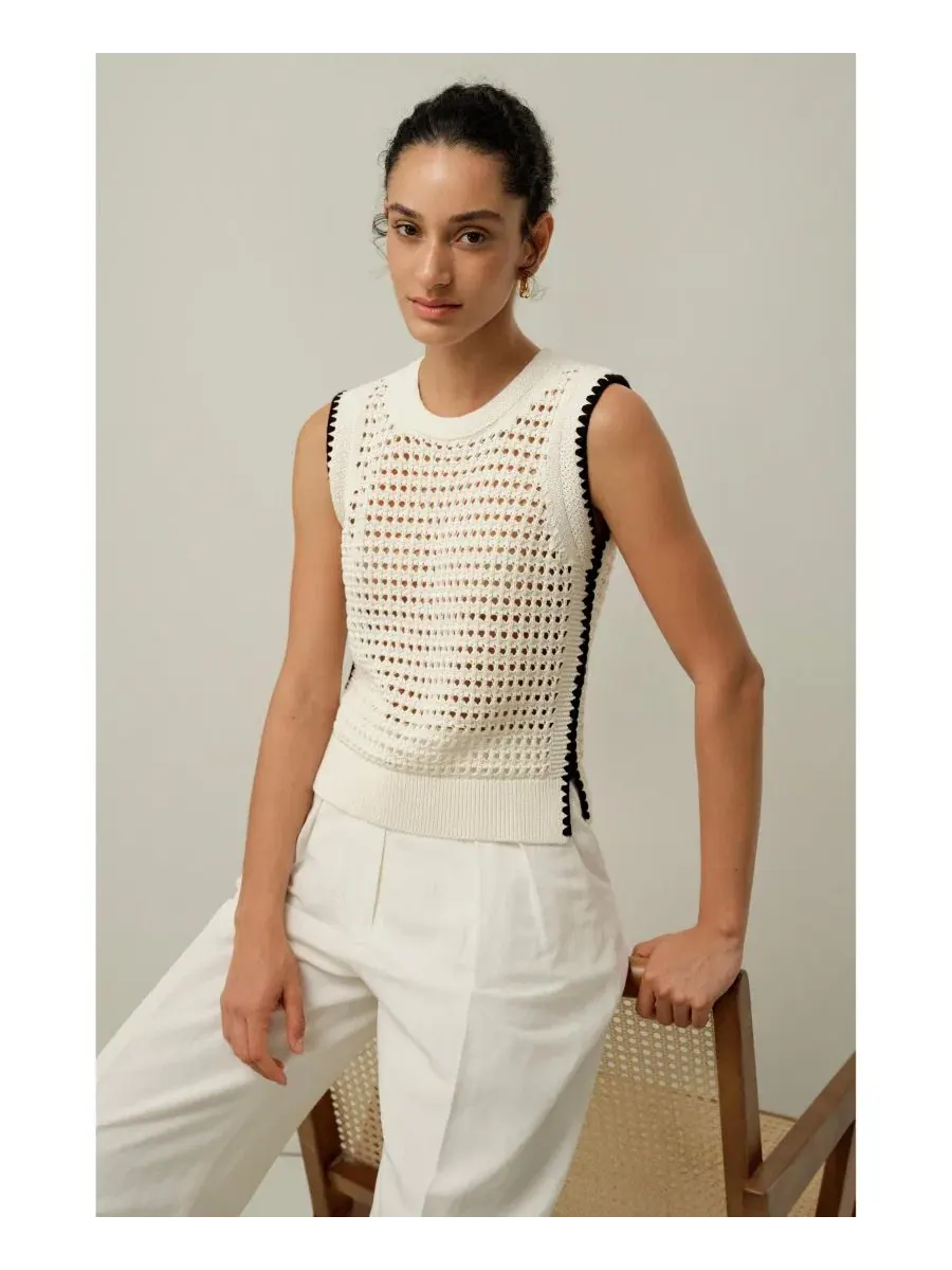 Женская майка-борцовка Toscana Pointelle Embroidered Vest LILYSILK — изображение 3 из 7, белый