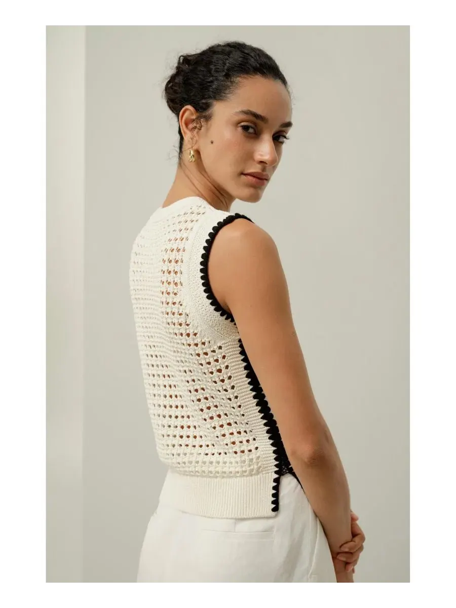 Женская майка-борцовка Toscana Pointelle Embroidered Vest LILYSILK — изображение 5 из 7, белый