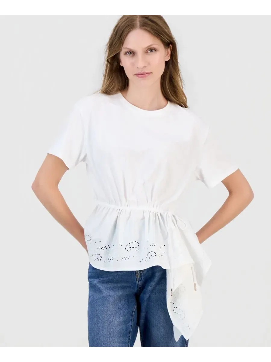 Топ асимметричный с вышивкой Eyelet Nautica — изображение 1 из 4, яркий белый