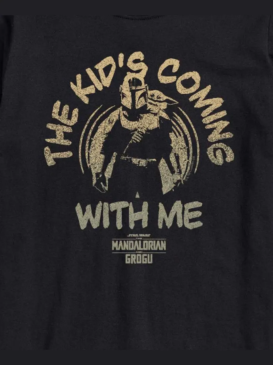 Футболка с принтом The Mandalorian and Grogu The Kids Coming With Me AIRWAVES — изображение 3 из 3, черный