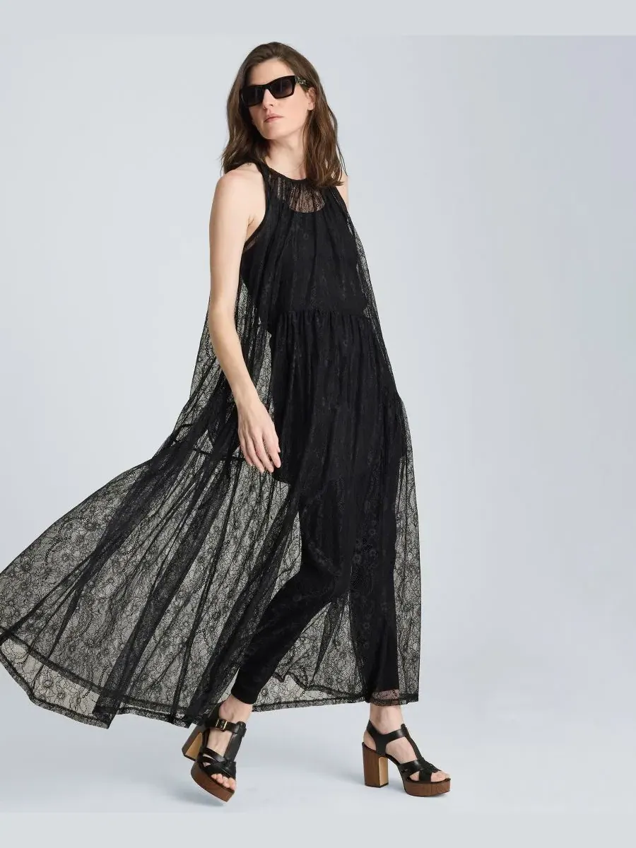Платье макси с кружевом и завязками на шее Kenneth Cole — изображение 3 из 7, черный