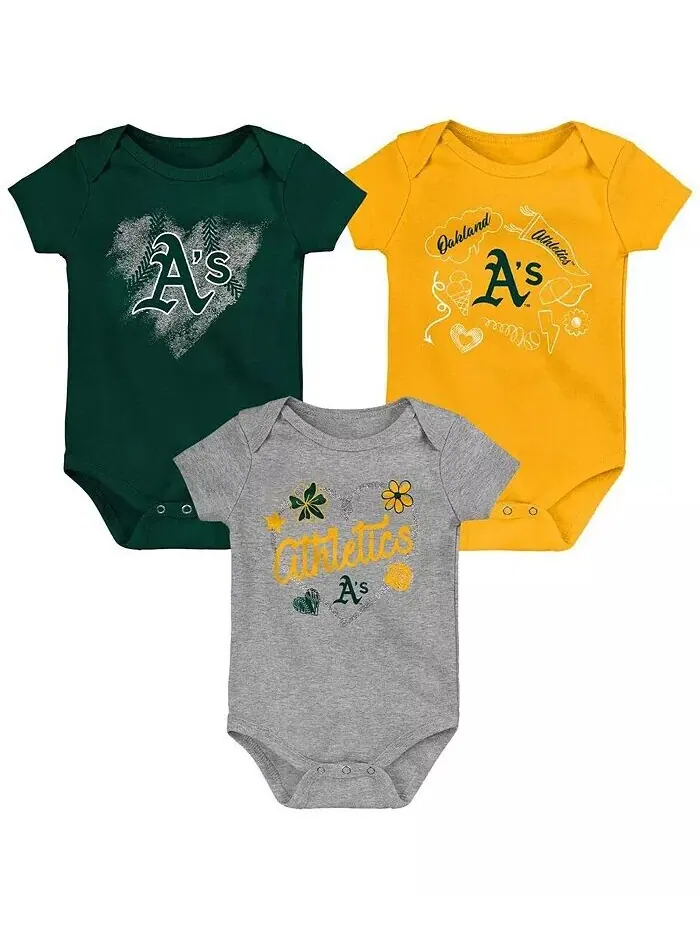 Комплект из 3 боди для новорожденных и младенцев Oakland Athletics зеленого — изображение 1 из 1, серый