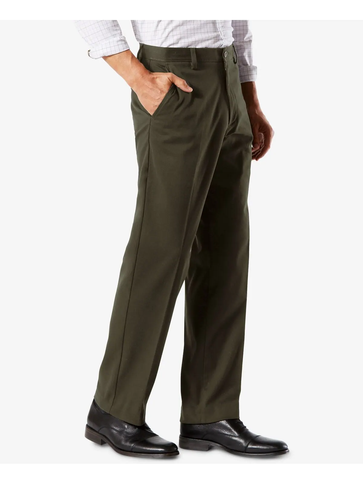 Мужские брюки easy classic fit цвета хаки стрейч Dockers — изображение 2 из 4, оливковый