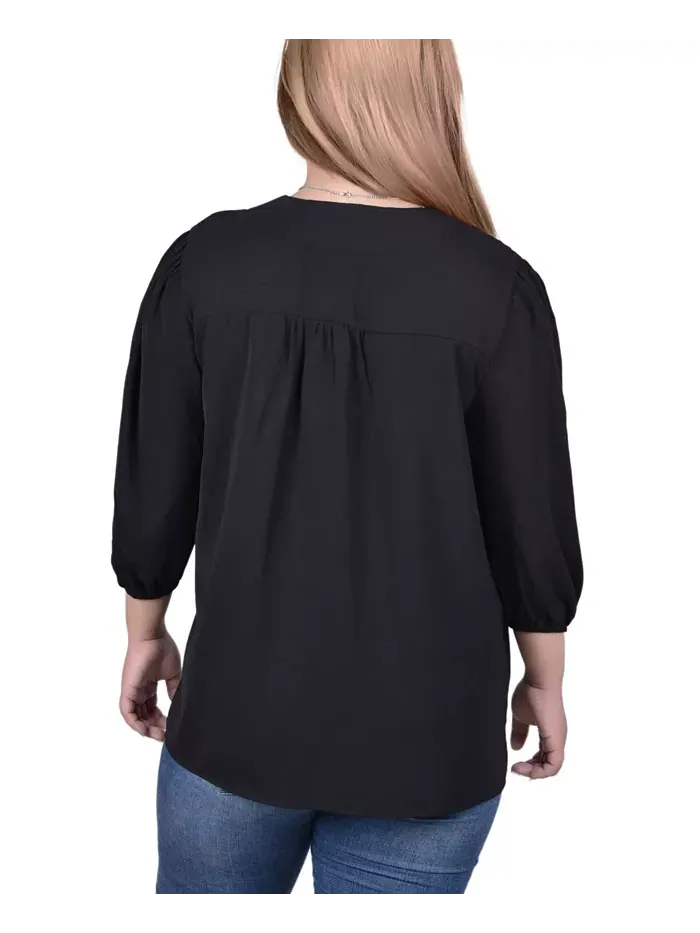 Женская блузка с объемными рукавами 3/4 и съемным ожерельем Plus Size NY Collection — изображение 2 из 3, черный