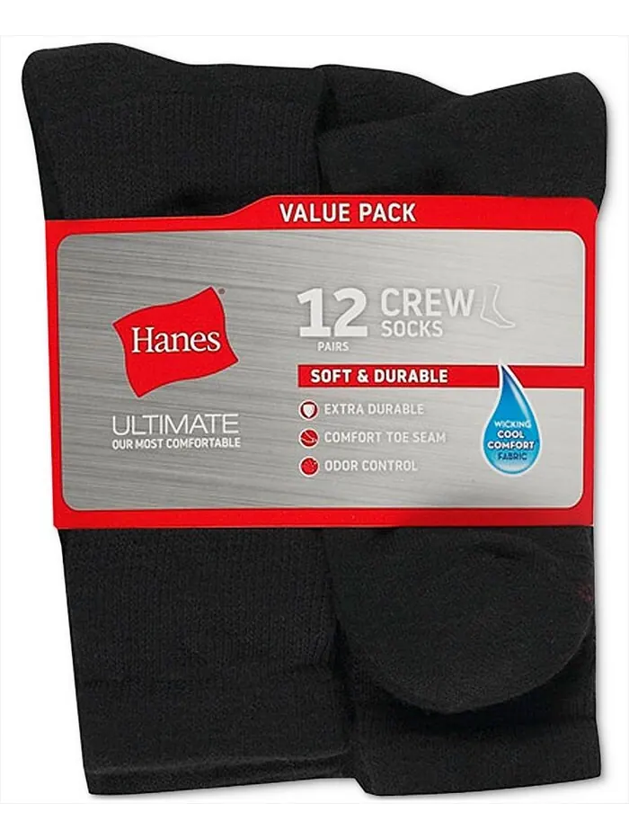 Мужские 12-шт. Носки Ultimate Crew Hanes — изображение 2 из 2, черный