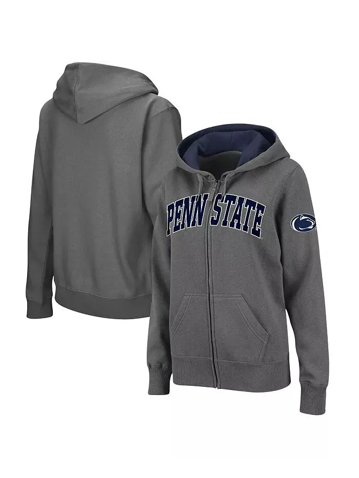 Женская толстовка с капюшоном Penn State Nittany Lions с арочным названием и молнией Colosseum — серый