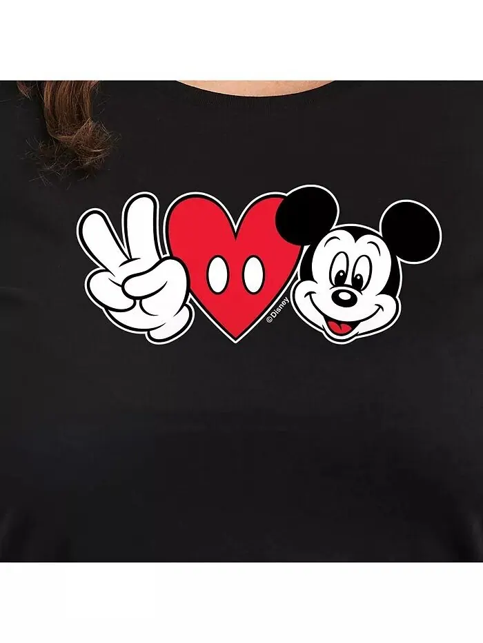 Модная футболка с рисунком Peace love Mickey размера плюс Hybrid Apparel — изображение 2 из 3, черный