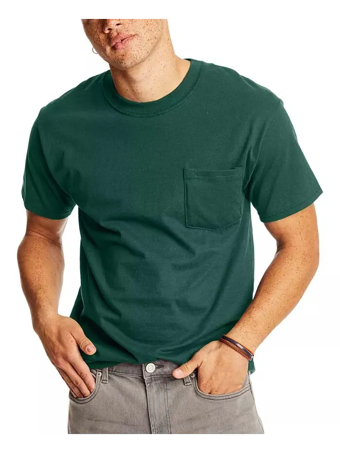 Футболка унисекс Beefy-T с карманом, 2 шт. в упаковке Hanes — изображение 1 из 4, зеленый