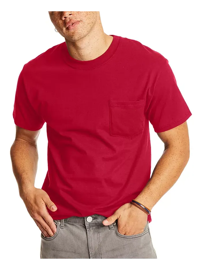 Футболка Beefy-T Unisex с карманом, набор из 2 штук Hanes — изображение 1 из 4, красный