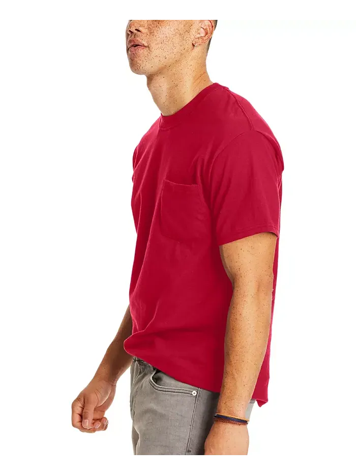 Футболка Beefy-T Unisex с карманом, набор из 2 штук Hanes — изображение 4 из 4, красный
