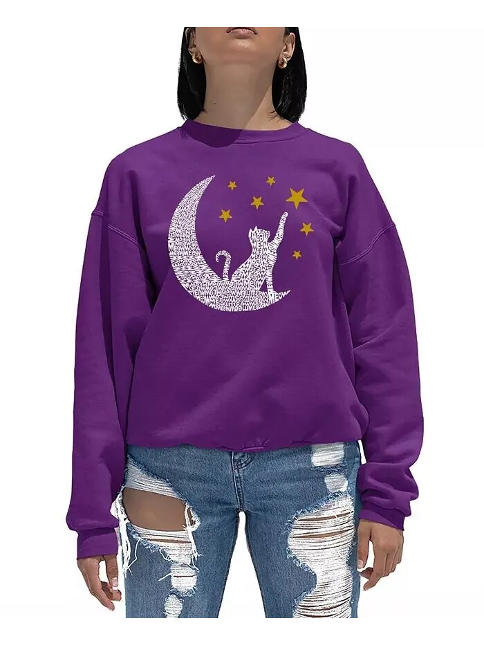 Женский свитшот с круглым вырезом с рисунком Word Art Cat Moon La Pop Art — изображение 4 из 5, черный
