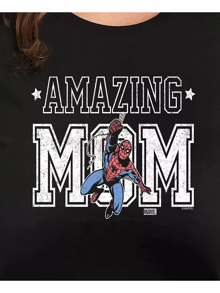 Футболка размера плюс с круглым вырезом и принтом Marvel Spider-Man Amazing Mom Hybrid Apparel — изображение 3 из 3, черный