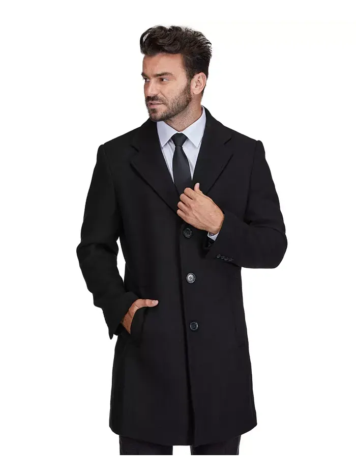 Мужское шерстяное пальто Walker Car Coat с отложным воротником Braveman — черный