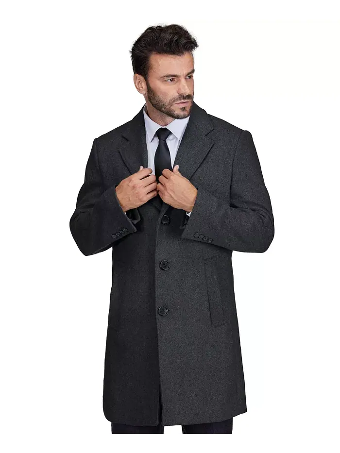 Мужское шерстяное пальто Walker Car Coat с отложным воротником Braveman — изображение 2 из 4, темно-серый