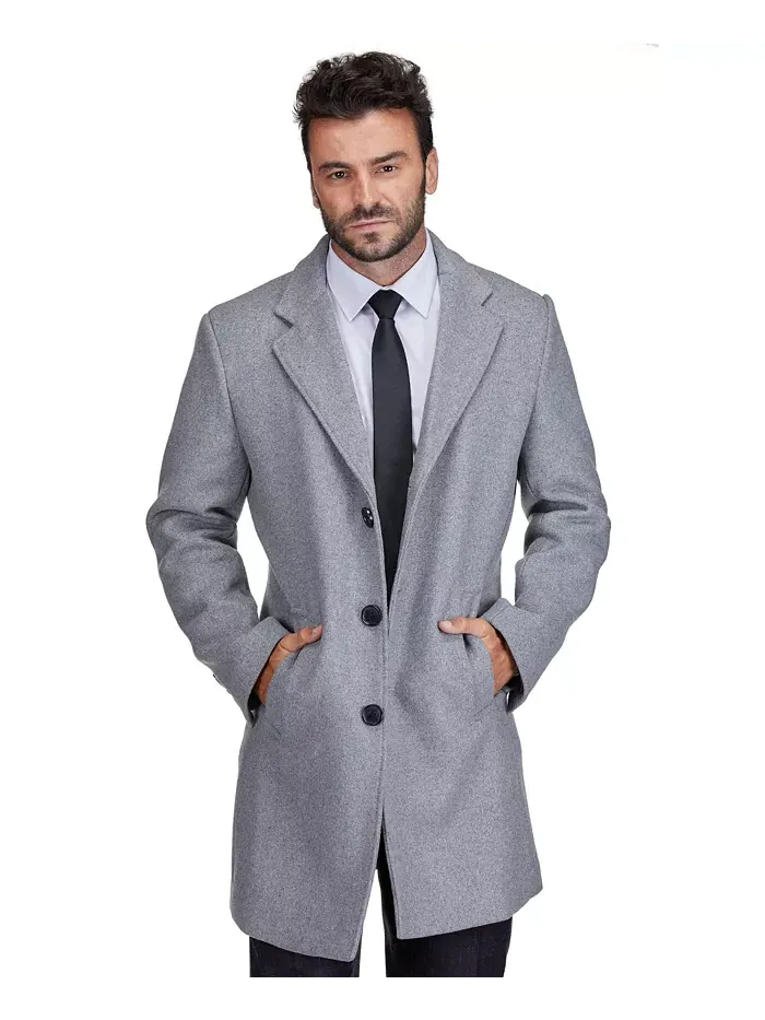 Мужское шерстяное пальто Walker Car Coat с отложным воротником Braveman — изображение 2 из 4, светлый серый