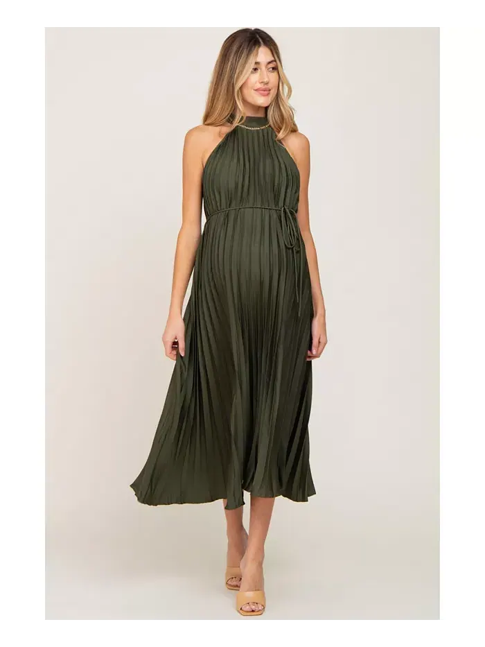 Беременное оливковое платье-халат с плиссировкой Halter Dress Pinkblush — изображение 1 из 1, зеленый