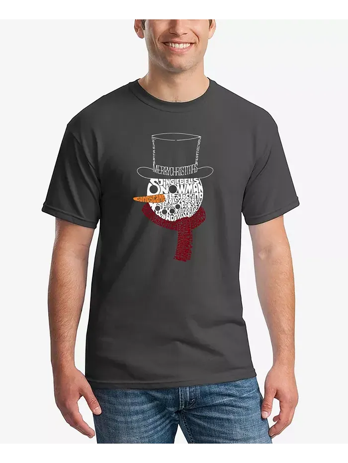 Мужская футболка с принтом "Snowman Face Word Art" LA Pop Art — изображение 1 из 2, серый