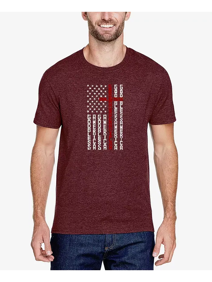 Мужская футболка Premium Blend с принтом Cross Flag и Word Art LA Pop Art — изображение 1 из 2, бордовый