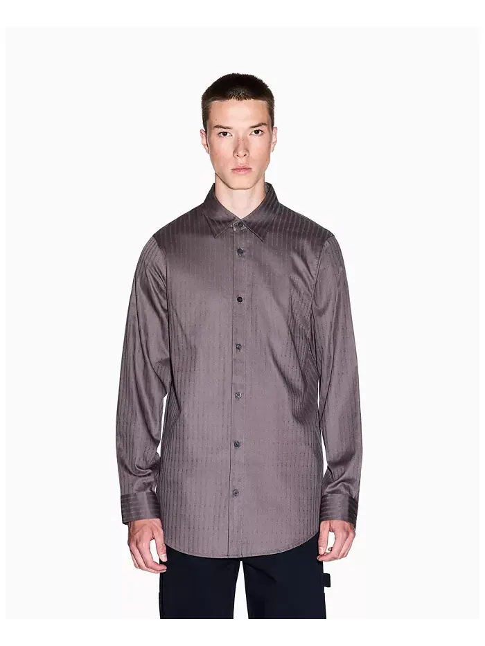 Мужская хлопковая рубашка с жаккардовым принтом и надписью A|X Armani Exchange — изображение 1 из 5, серый