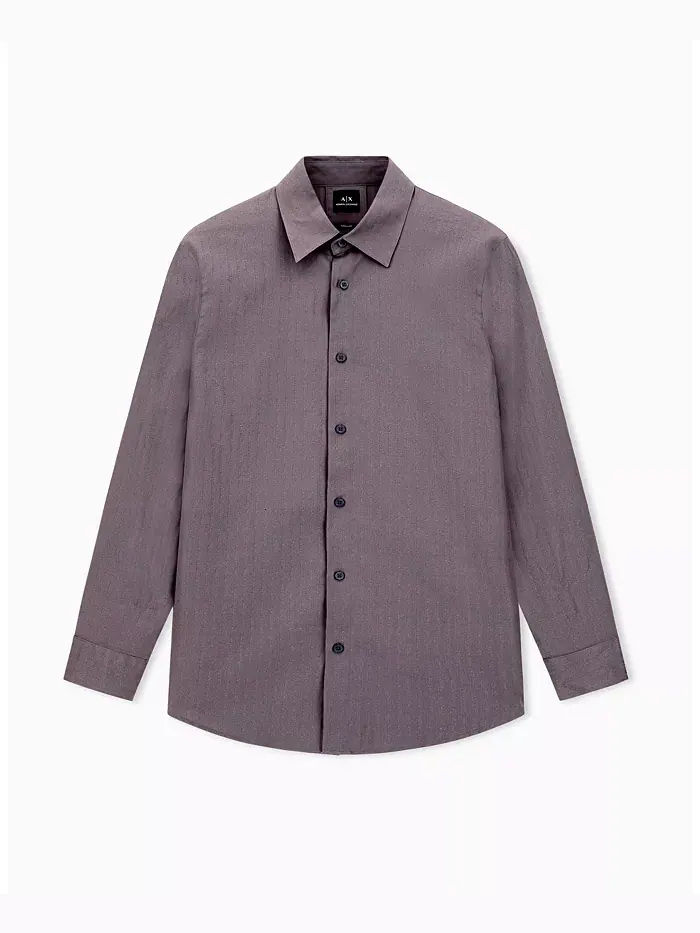 Мужская хлопковая рубашка с жаккардовым принтом и надписью A|X Armani Exchange — изображение 5 из 5, серый