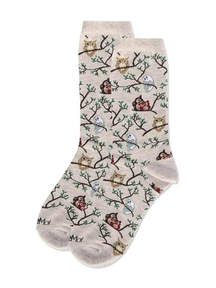 Женские носки Owls Crew Socks MeMoi — изображение 3 из 3, овсяный