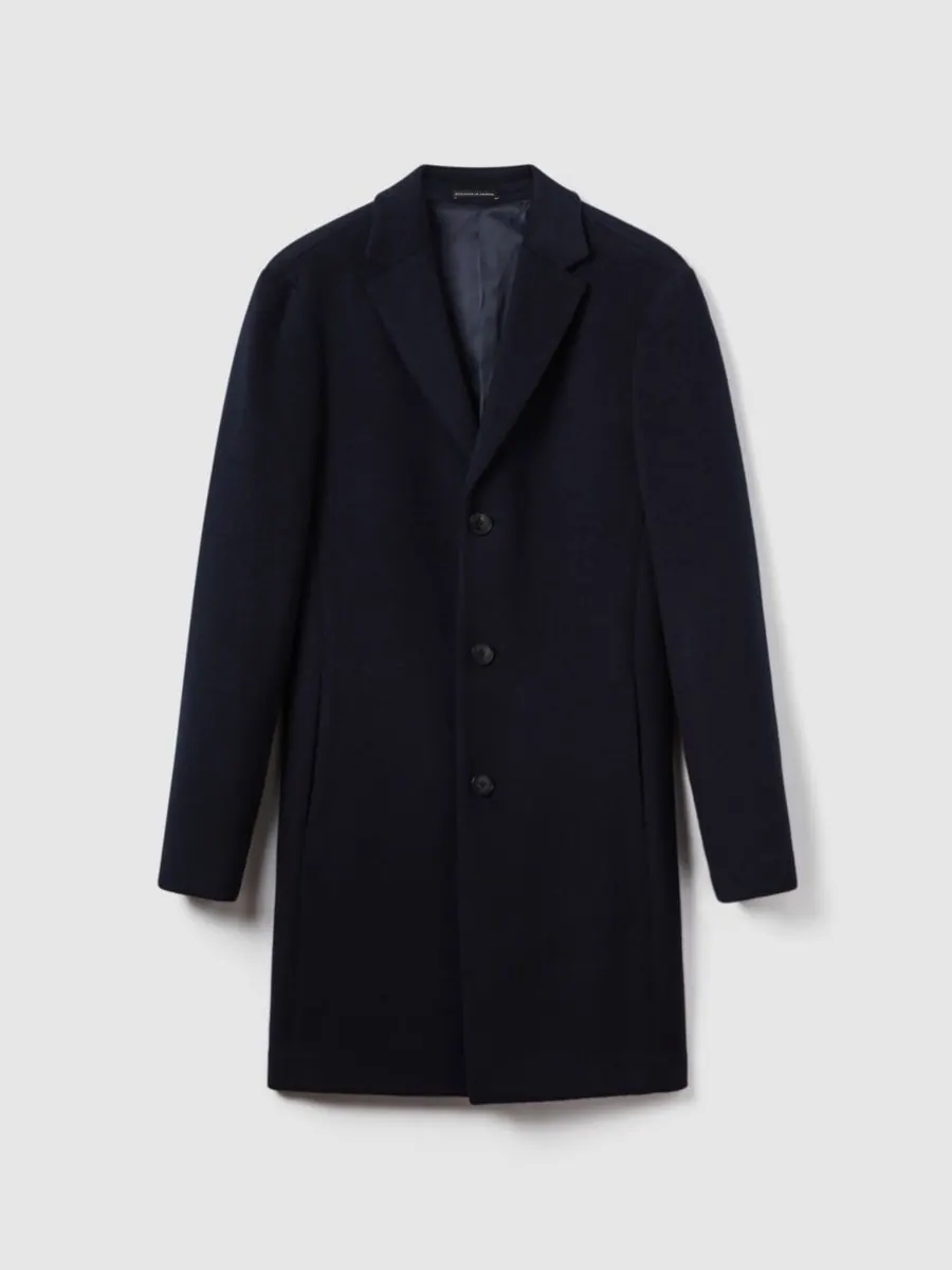 Мужское однобортное пальто из шерстяной смеси REISS — изображение 2 из 5, темно-синий