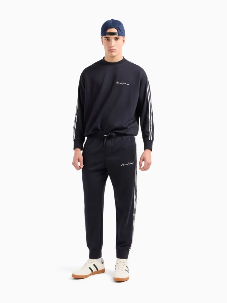 Мужская толстовка в полоску с рукавами и логотипом A|X Armani Exchange — изображение 2 из 5, темно-синий
