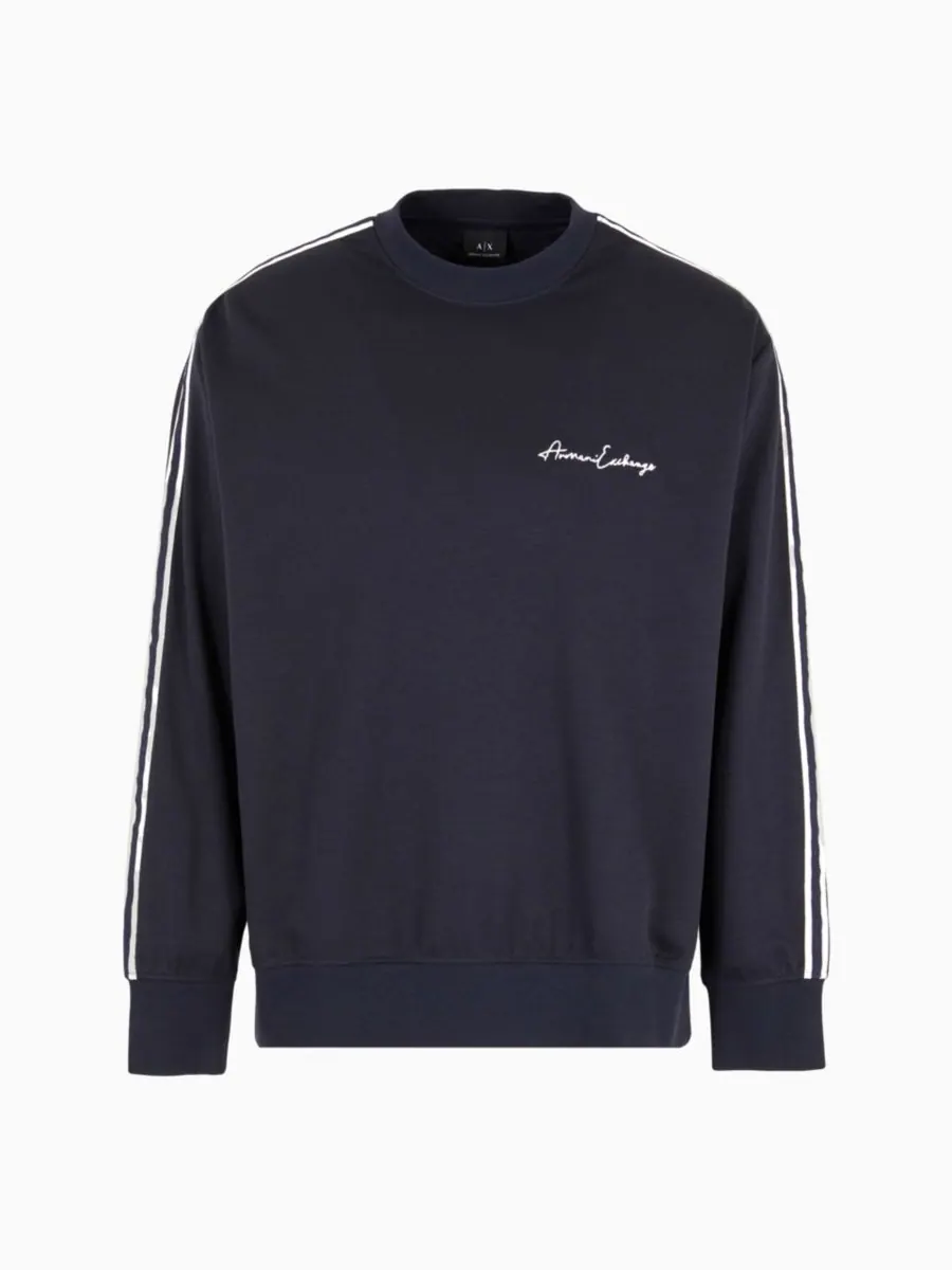 Мужская толстовка в полоску с рукавами и логотипом A|X Armani Exchange — изображение 3 из 5, темно-синий