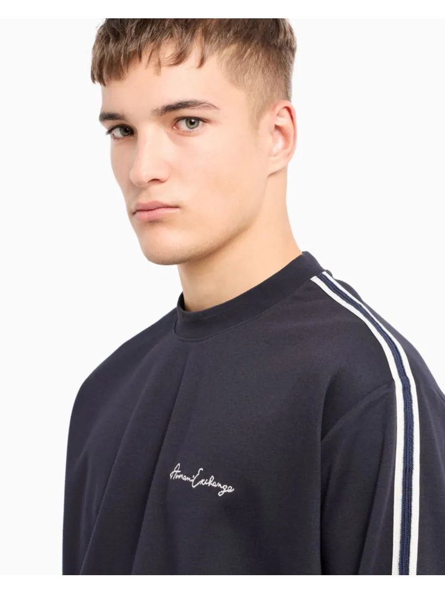 Мужская толстовка в полоску с рукавами и логотипом A|X Armani Exchange — изображение 5 из 5, темно-синий
