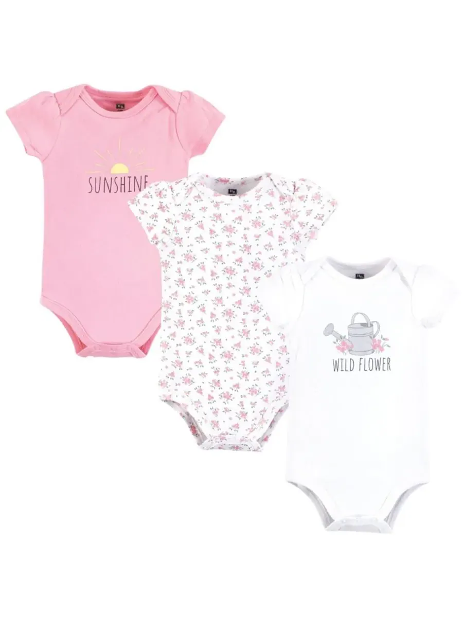 Комплект из 3 мягких хлопковых боди на каждый день Hudson Baby, Wild Flower Garden — изображение 1 из 5