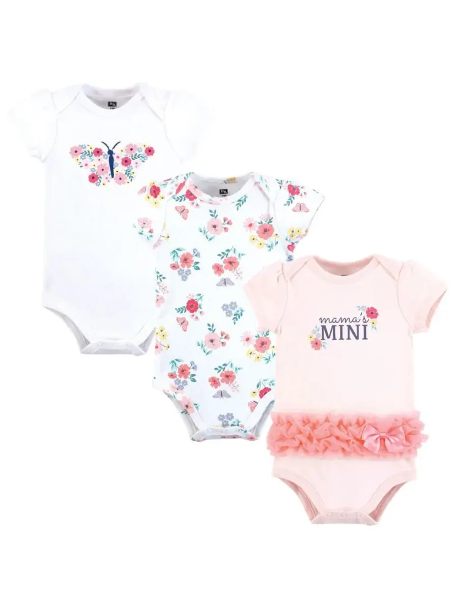 Комплект из 3 мягких хлопковых боди на каждый день Hudson Baby, Butterfly Floral Tutu — изображение 1 из 5