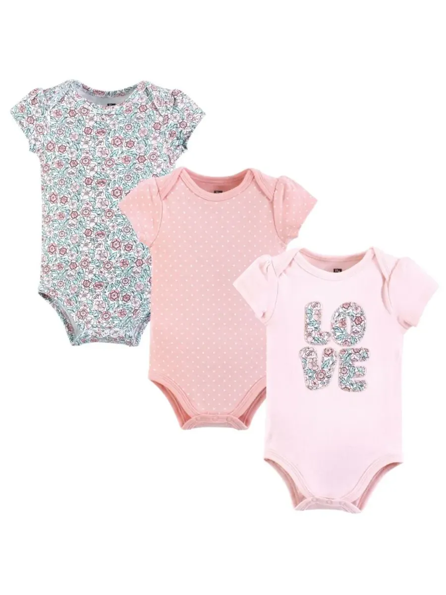 Комплект из 3 мягких хлопковых боди на каждый день Hudson Baby, Love Floral — изображение 1 из 5